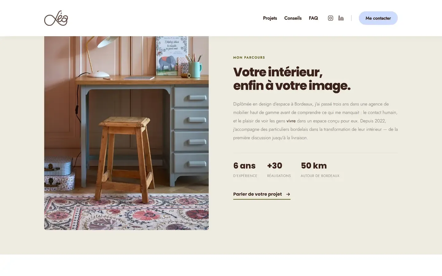 Page Conseils de leajulieninterieurs.fr, ouvrir sur le site de Léa Julien