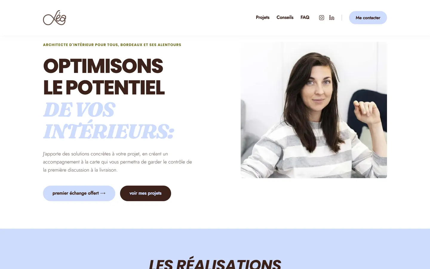 Le site Léa Julien Intérieurs affiché sur un écran d'ordinateur