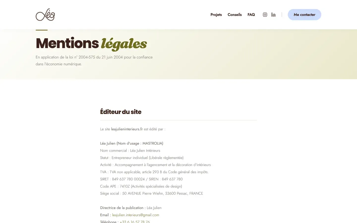 Page Mentions légales de leajulieninterieurs.fr