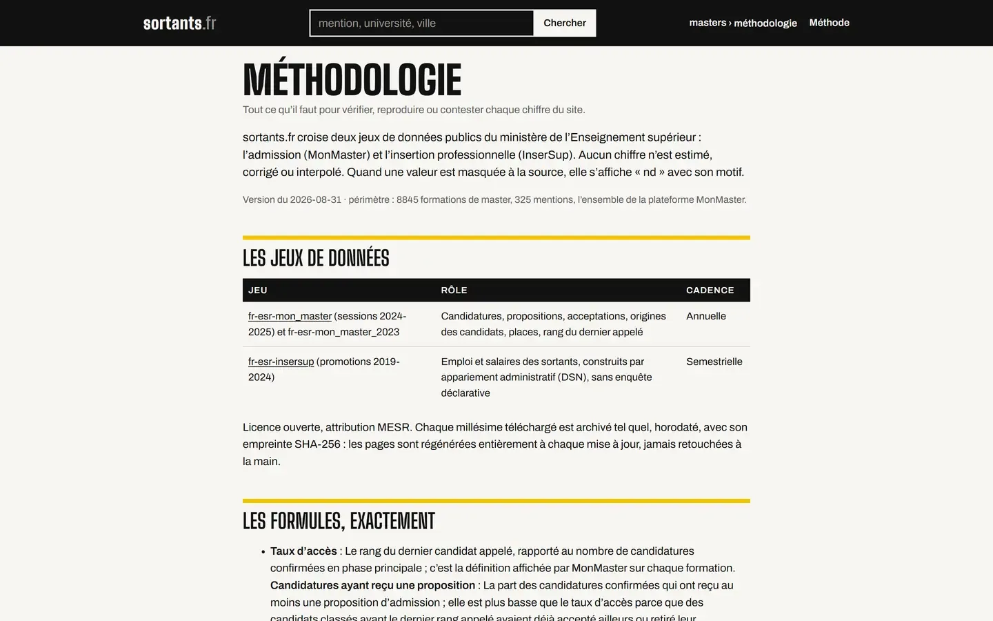 Page Méthodologie de sortants.fr
