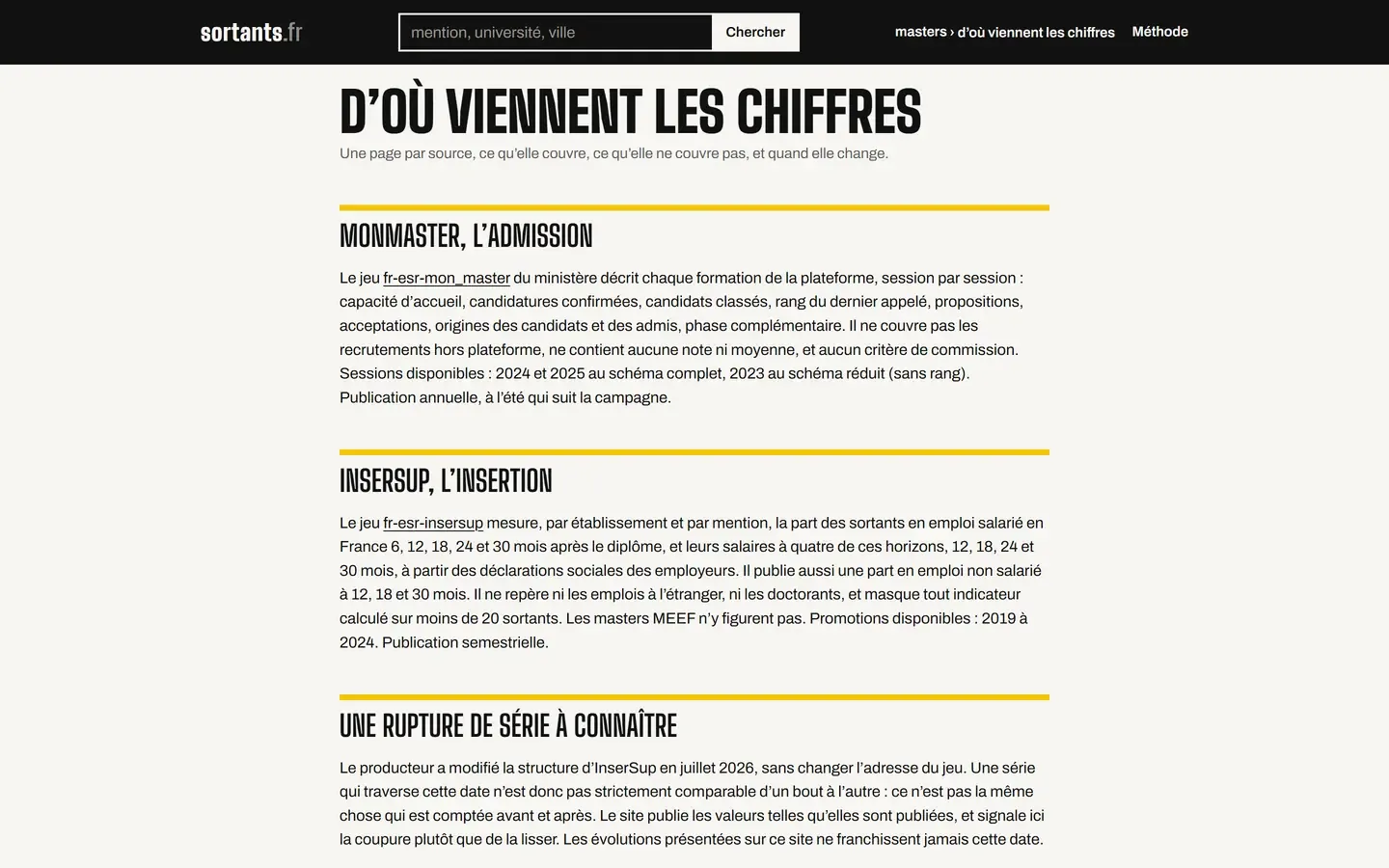Page Sources de sortants.fr